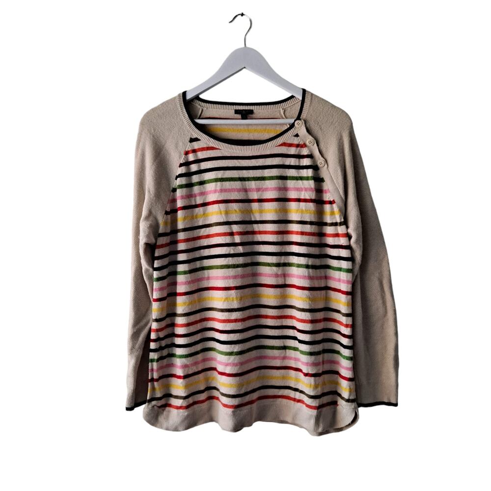 Talbots Womens Beige Multicolored Stripe Contrasting Sleeve Sweater - Size 2X